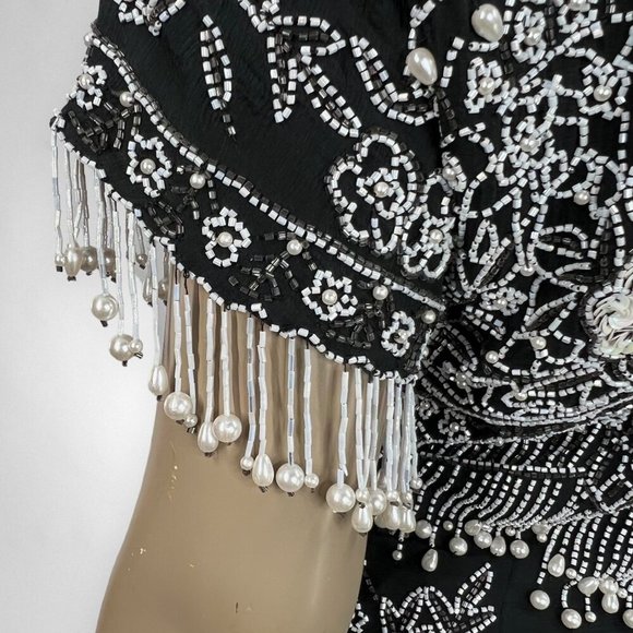 Vintage PATRA Black White Sequined Silk Top 8‎ - Picture 7 of 13